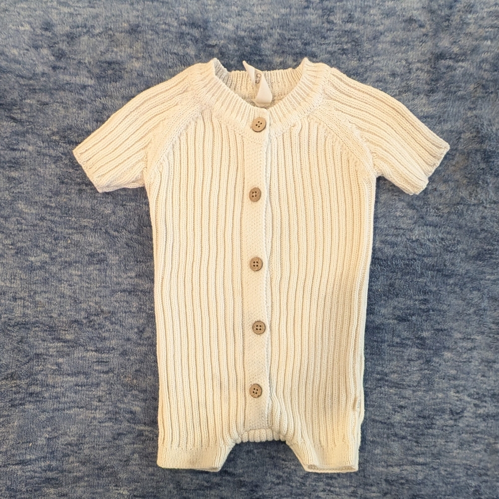 3-6M Charming Cream Knit Button-Up Kids Romper
